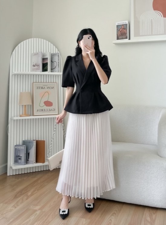 VELLE DESIGN Chân váy Elisa chất voan kính dập li.