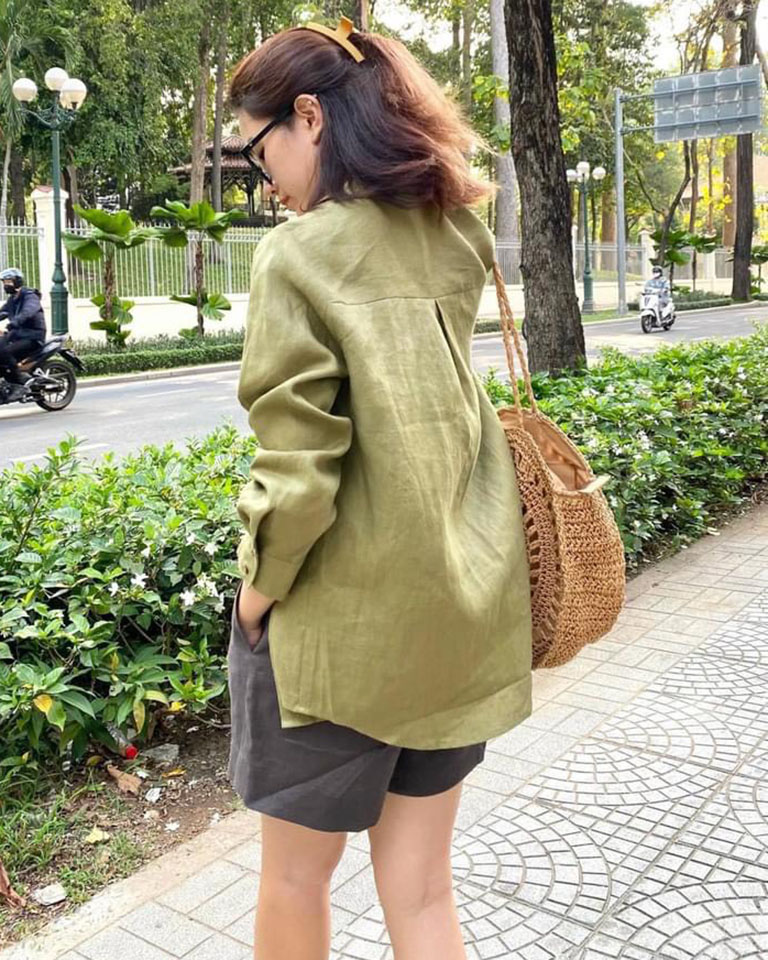 Áo sơ mi nữ dài tay form rộng Basic Linen tưng premium cao cấp