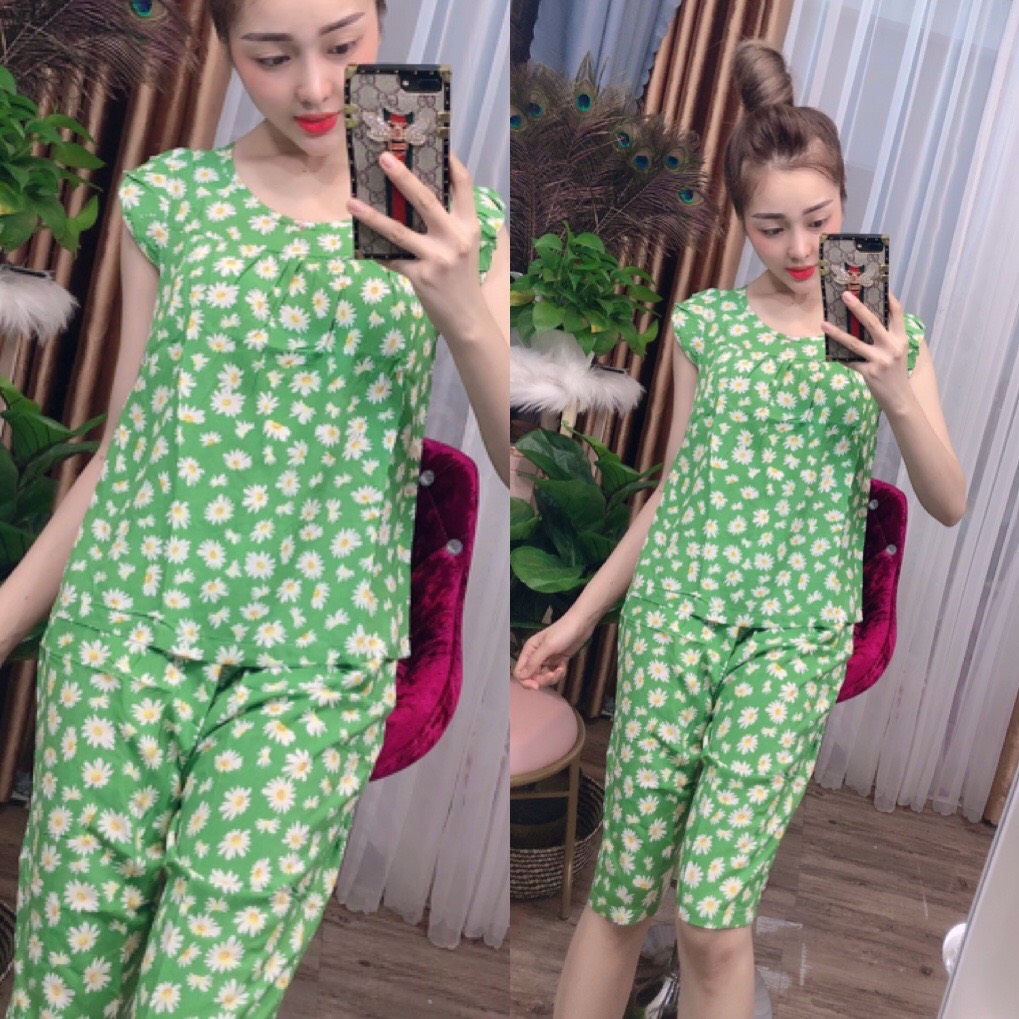 Đồ bộ lanh (tole) mặc nhà, quần lửng tay cánh tiên, họa tiết hoa nhí [CÓ SIZE] giao hoa ngẫu nhiên- TL19