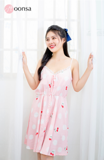 Đầm ngủ nữ vải tole Cherry Hồng Phấn Moonsa thumbnail