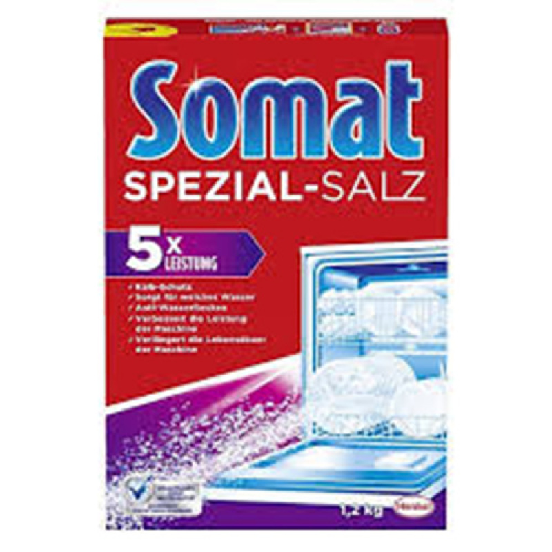 Muối rửa bát, rửa ly Somat 1.2 kg của Đức dùng cho máy rửa bát giúp làm mềm nước, đánh sạch bụi cận mỡ