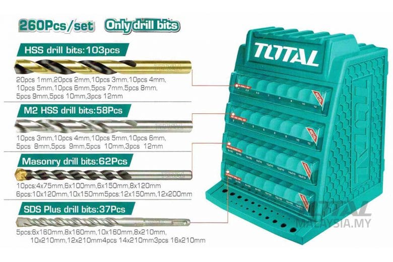 Tủ đựng mũi khoan TOTAL (340x320x430mm) - 260 mũi