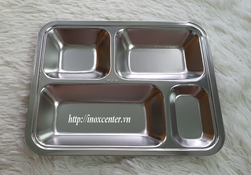 Khay cơm inox 4 ngăn cạn -inox 304