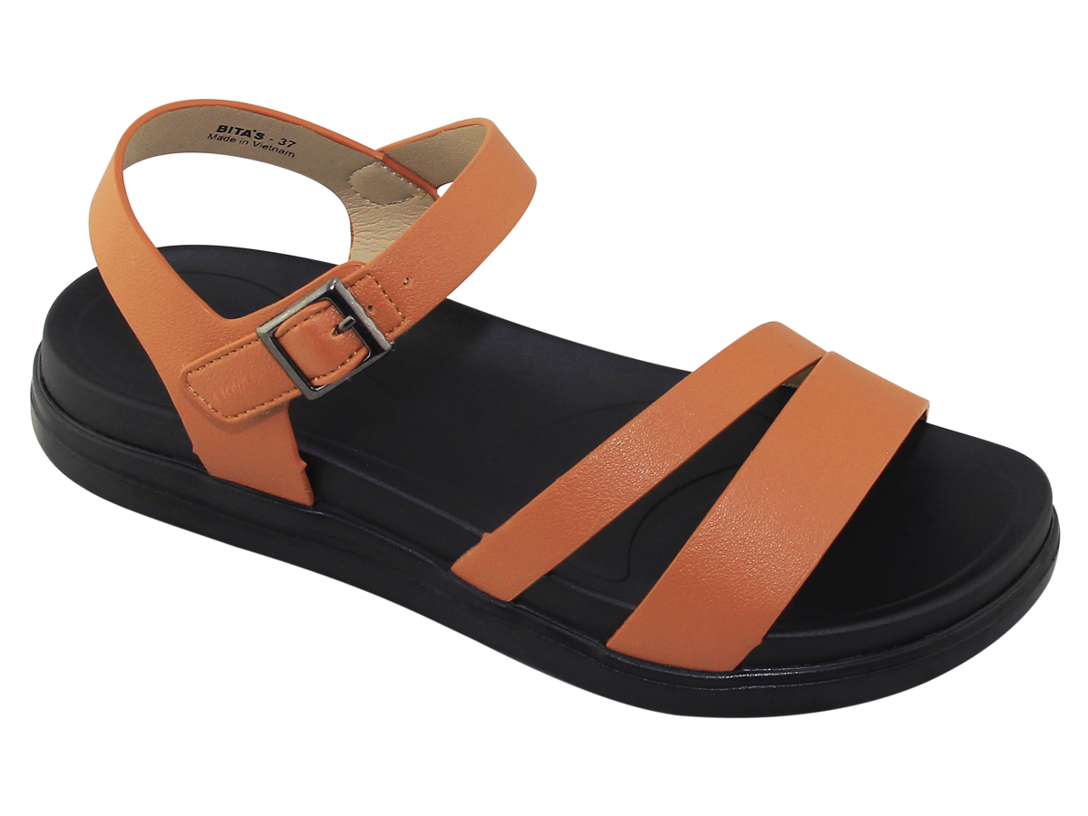 Sandal đế bằng nữ Bita's SHANA.03 (Đen + Kem + Vàng bò)