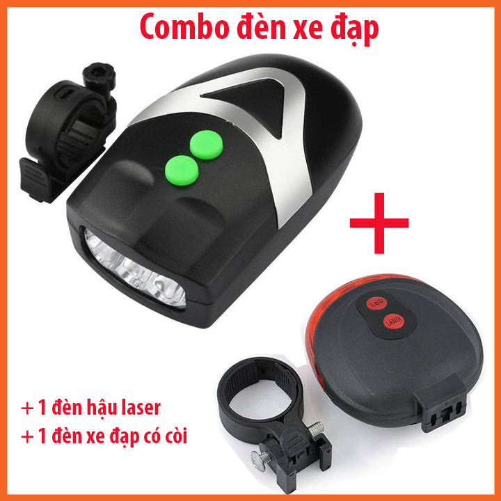 Combo đèn chiếu hậu laser và đèn chiếu sáng có còi xe đạp