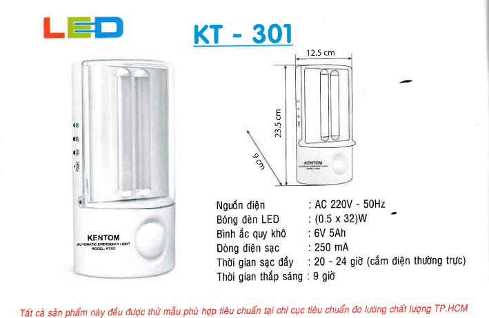 ĐÈN SẠC LED SMD 32 LED 16W Khẩn Cấp KENTOM KT301