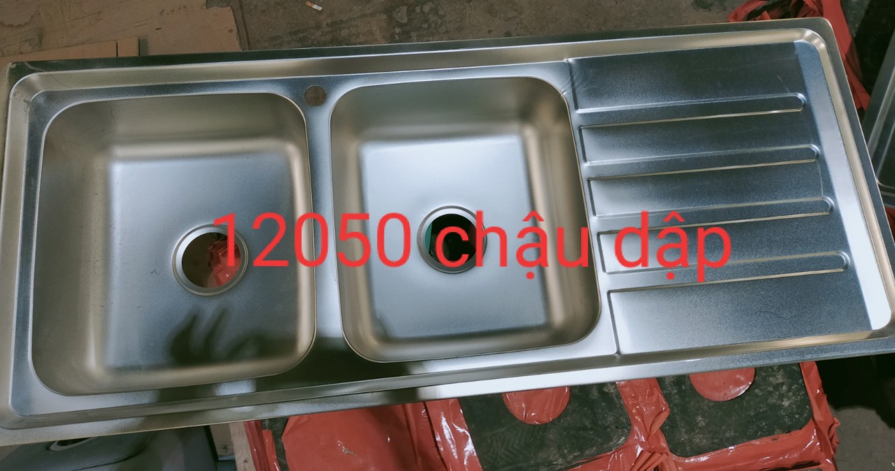 [INOX ROYAL] CHẬU RỬA CHÉN BÁT 2 HỘC 1 CÁNH INOX 304 - CHẬU DẬP