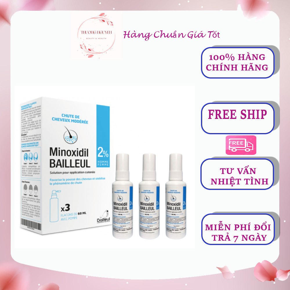 (Nhập khẩu trực tiếp Pháp - Date 2026) Xịt mọc tóc Minoxidil Bailleul 2% NGĂN RỤNG TÓC, KÍCH THÍCH MỌC TÓC [Hộp 3 lọ x 60ml]