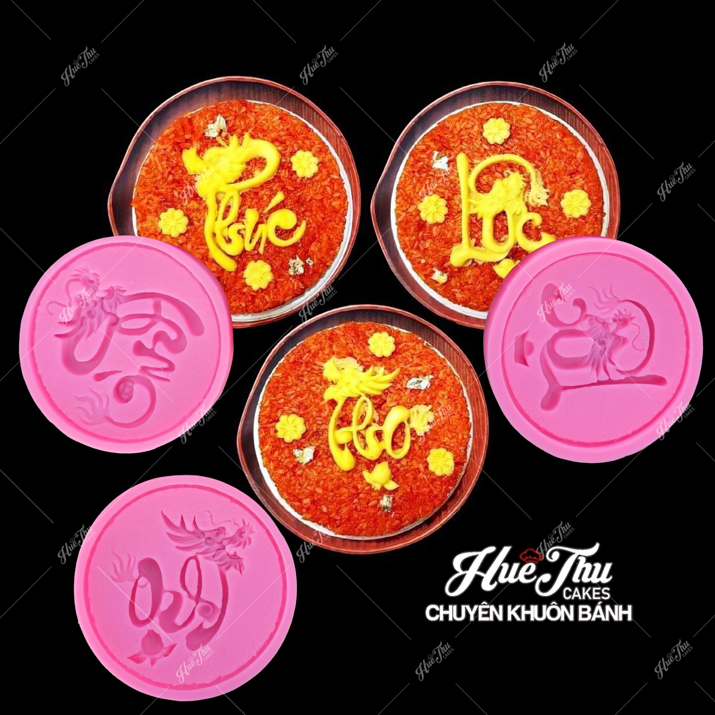 Khuôn silicon Phúc Lộc Thọ đường kính 10cm làm bánh rau câu 3D 4D nhấn xôi