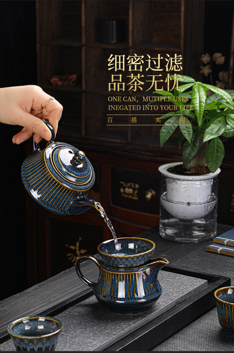 Bộ ấm chén pha trà men thiên mục Lông thỏ hỏa biến