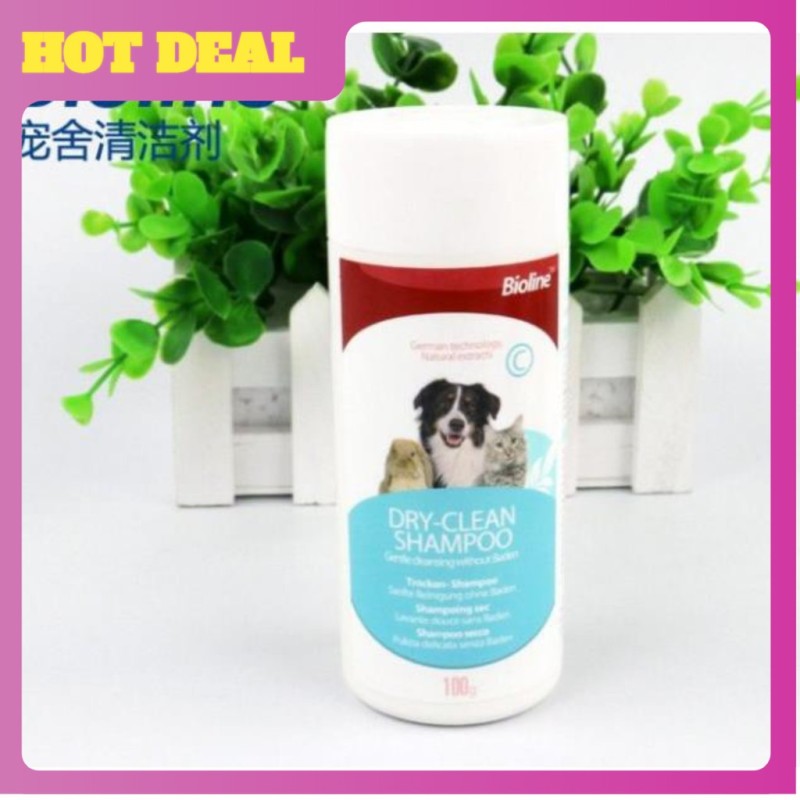 Phấn tắm khô hương nước hoa Bioline Dry cho chó mèo 100ml