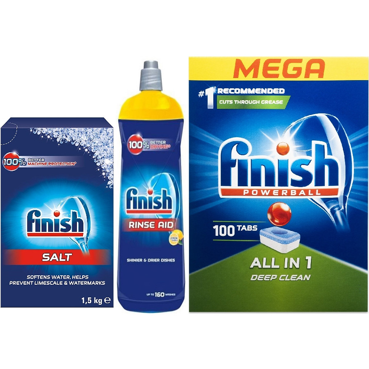 Combo Viên Finish all in one 100 viên hoặc Bóng Finish 800ml hoặc muối rửa bát finish 1.5kg