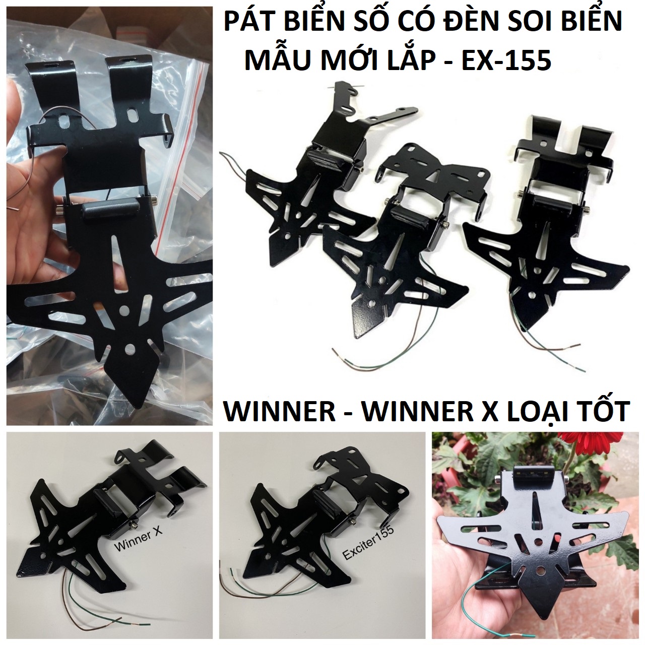 Pát gập biển số ex 155 , 150 , winner x - winner mẫu mới có đèn soi biển lắp như zin, pass/ pát biển số cnc exciter 155 / ex 155 loại tốt