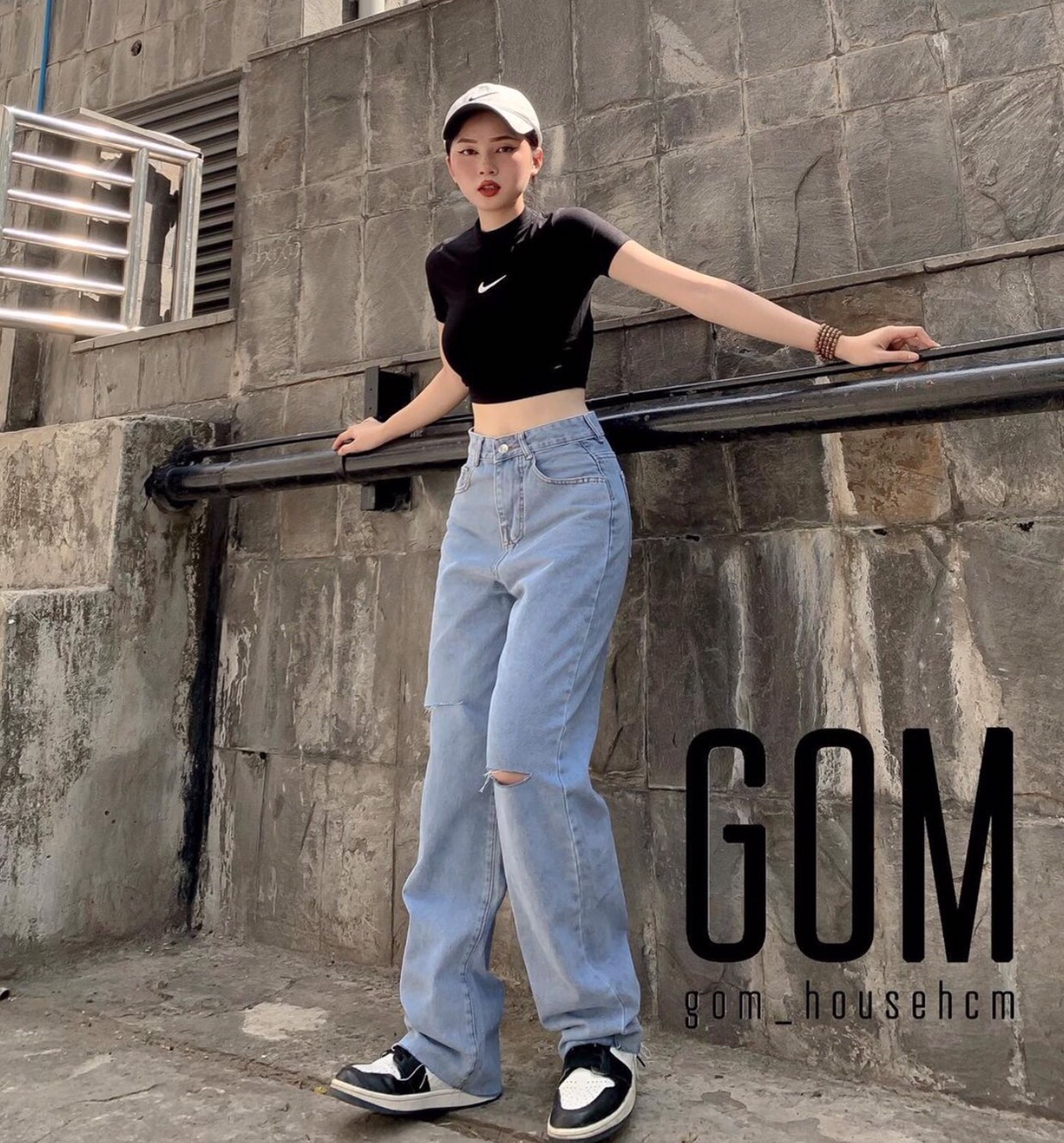 baggy jeans ống suông rách PT