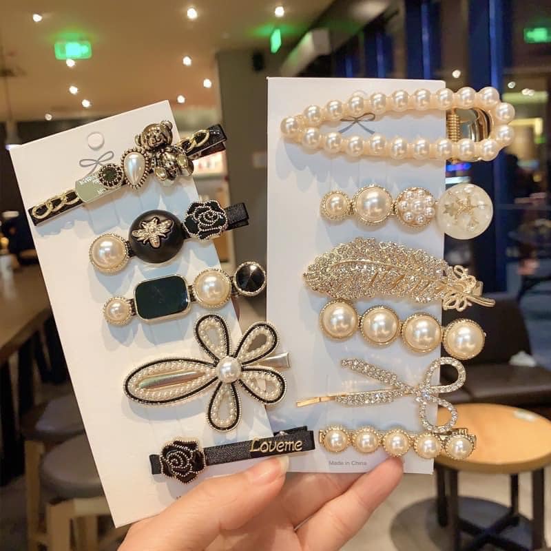SET 2 VỈ KẸP TÓC ĐÍNH ĐÁ - NGỌC TRAI