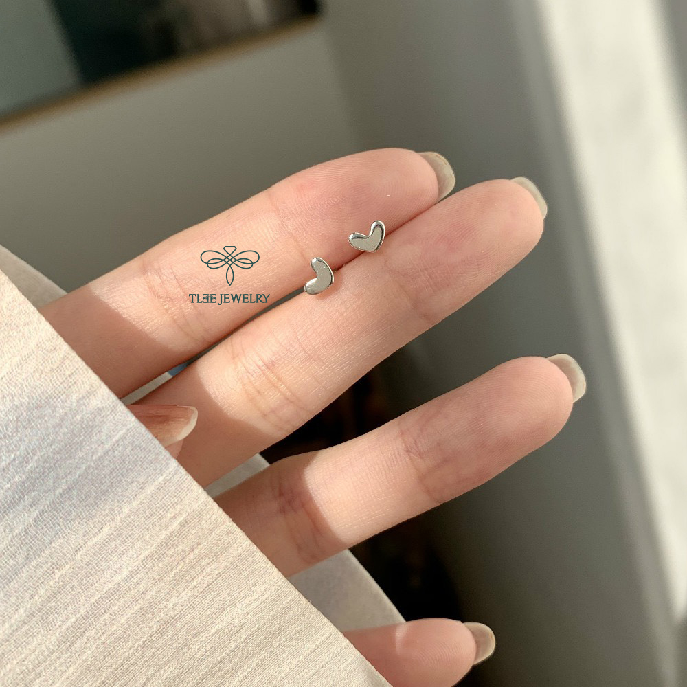 Khuyên tai bạc nữ TLEE tim dẹt mini basic xinh xắn TleeJewelry B0178