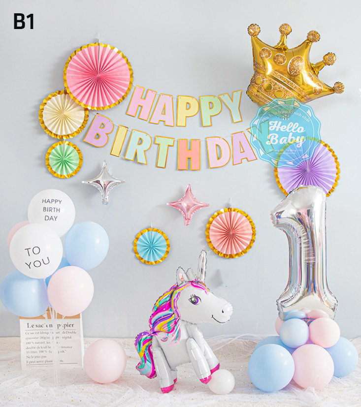 Set bóng trang trí sinh nhật ngựa Pony + bóng số tuổi