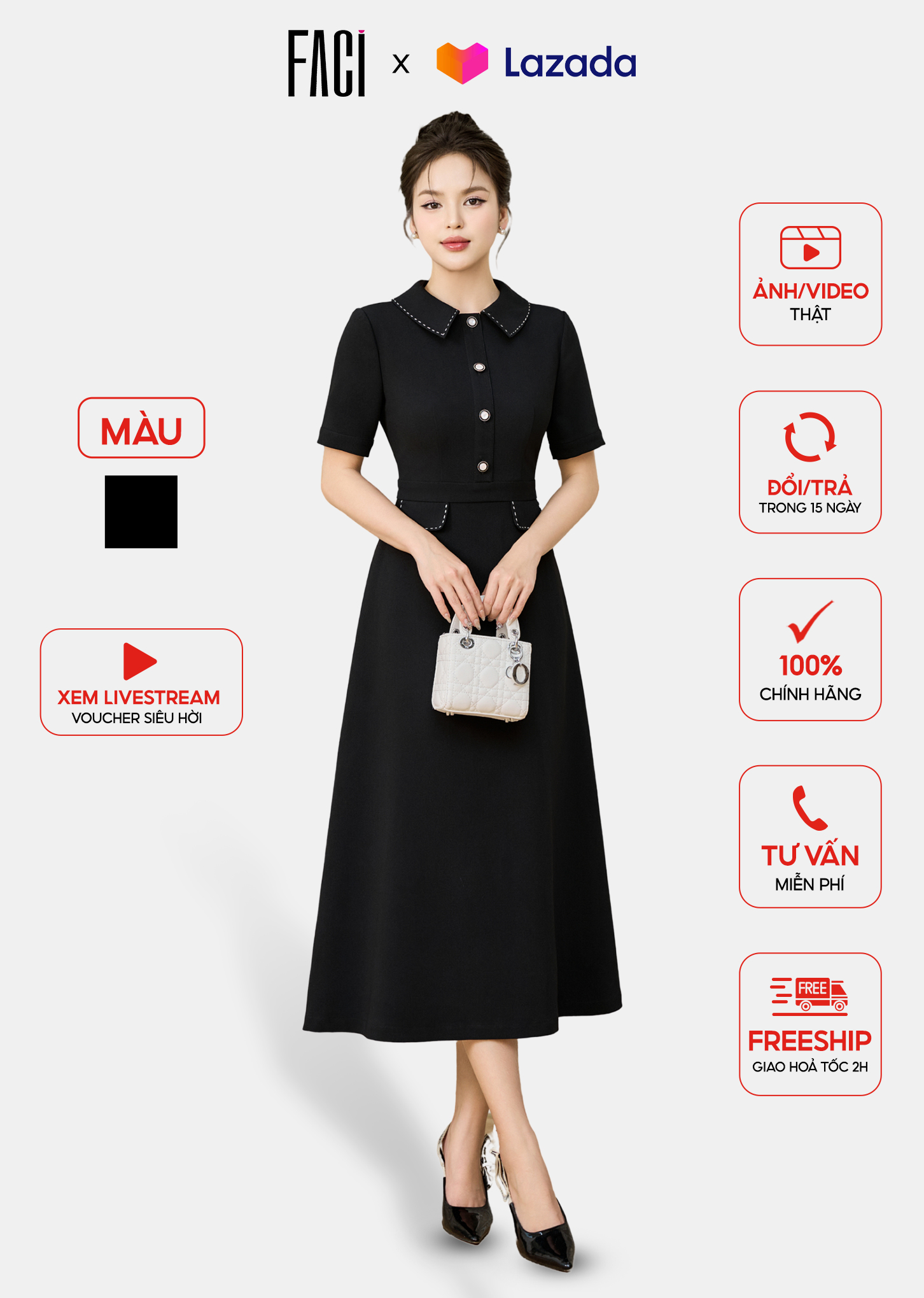 Đầm nữ 𝐅𝐀𝐂𝐈 dáng dài váy công sở vải chéo ý cao cấp dáng a xoè lịch sự sang trọng fc240110
