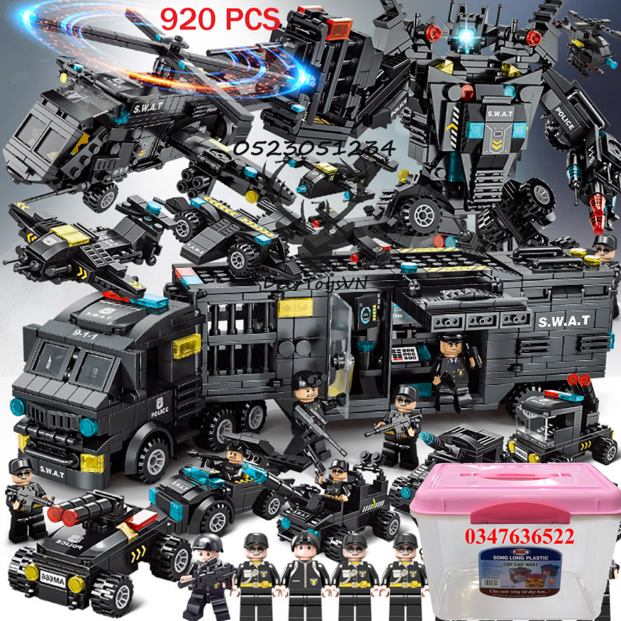 [Hoàn tiền 10%][920 CHI TIẾT] BỘ ĐỒ CHƠI XẾP HÌNH LẮP GHÉP XE CẢNH SÁT, OTO, ROBOT, Lắp Ráp Xe Swat, Trực Thăng, Máy Bay