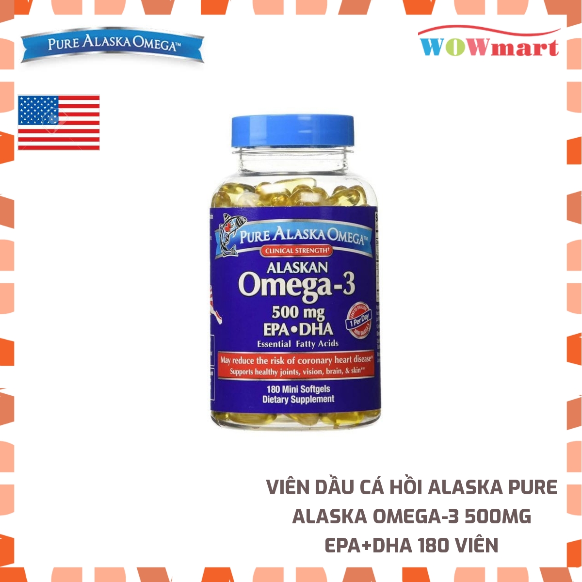 Viên dầu cá hồi Alaska Pure Alaska Omega3 500mg EPA+DHA 180 viên [MỸ