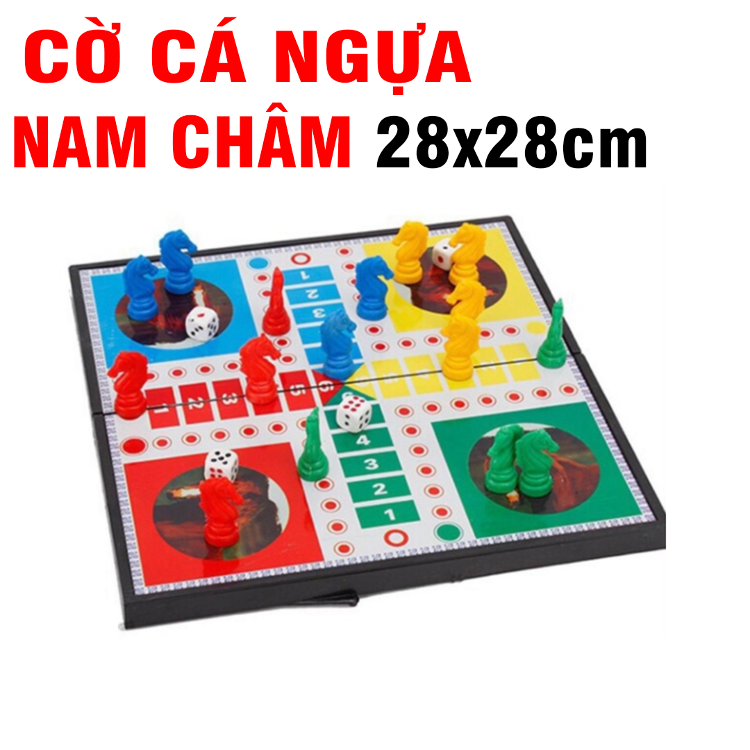 Bộ bàn cờ Cá Ngựa nam châm 28cm x 28cm bàn cờ có thể gấp làm hôp đựng