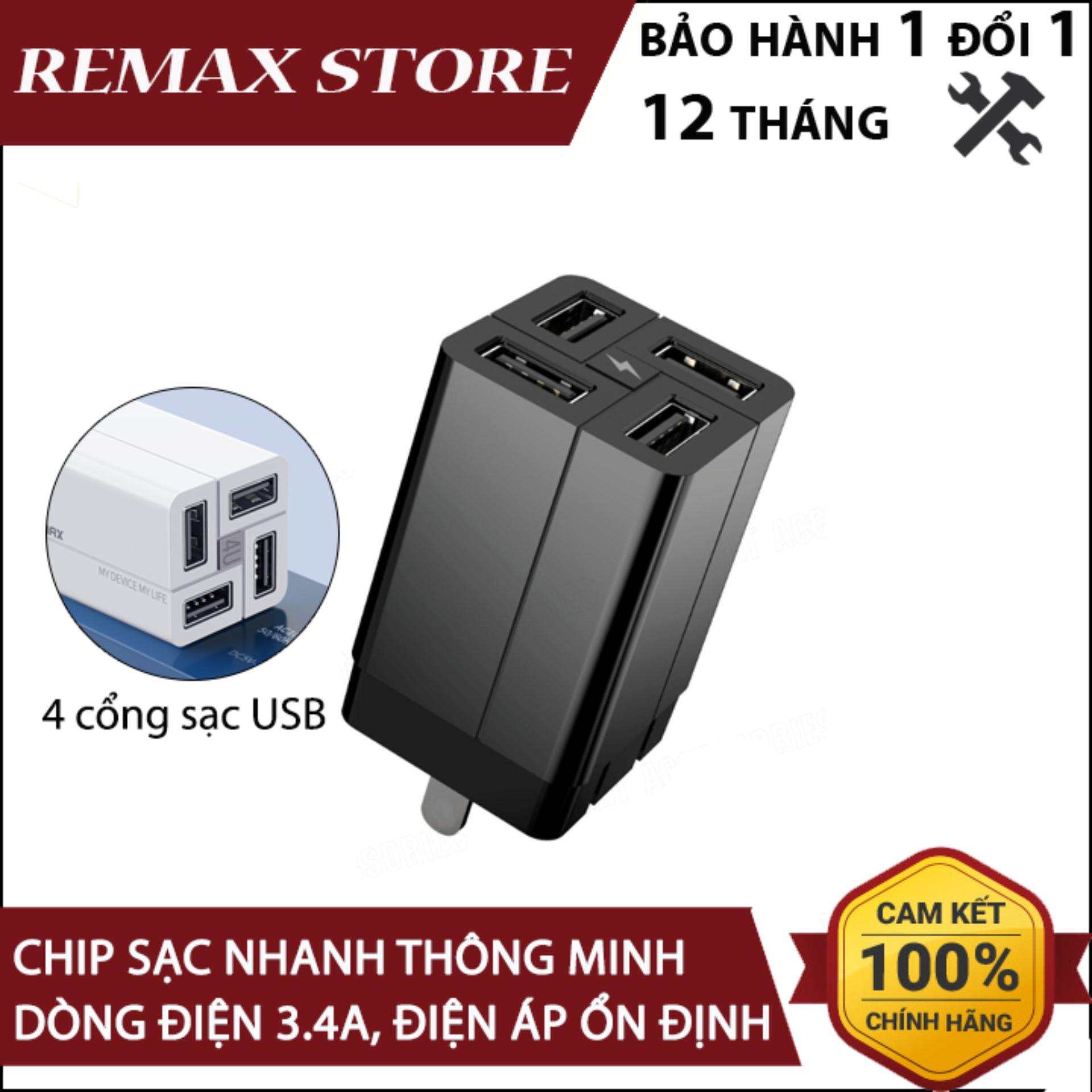 Cốc sạc nhanh đa năng Remax Wanfu RP-U43 4 cổng USB max 3.4A