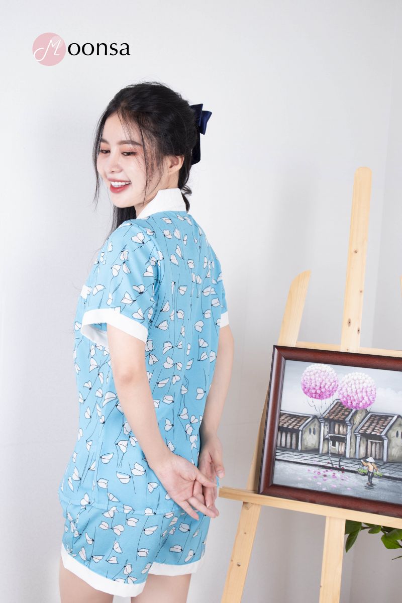 Bộ đồ ngủ Pijama Lụa Bạch Hoa Thanh [Moonsa]