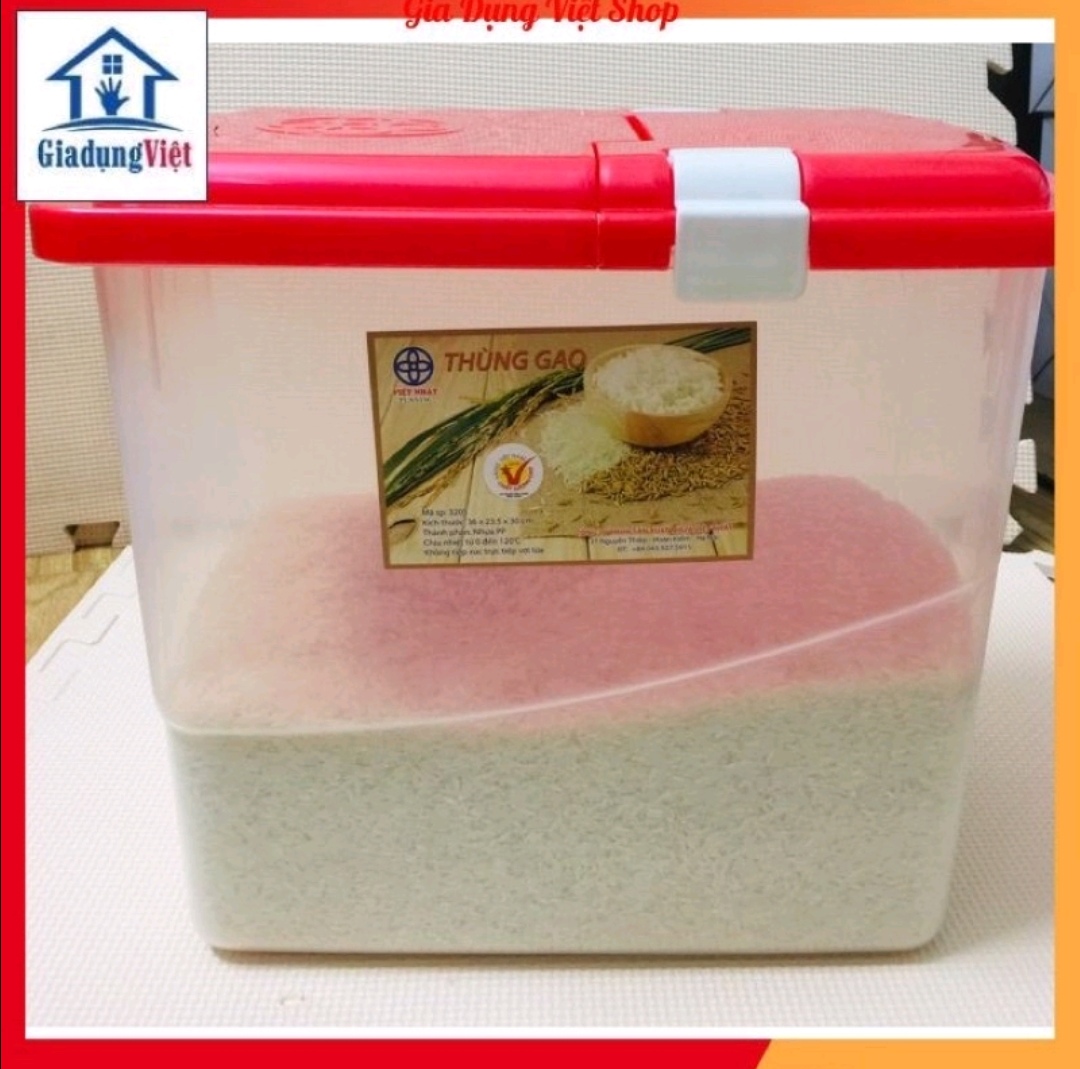 Thùng đựng gạo 15kg có nắp nhựa Việt Nhật plastic 5355. Kích thước 32 x 32