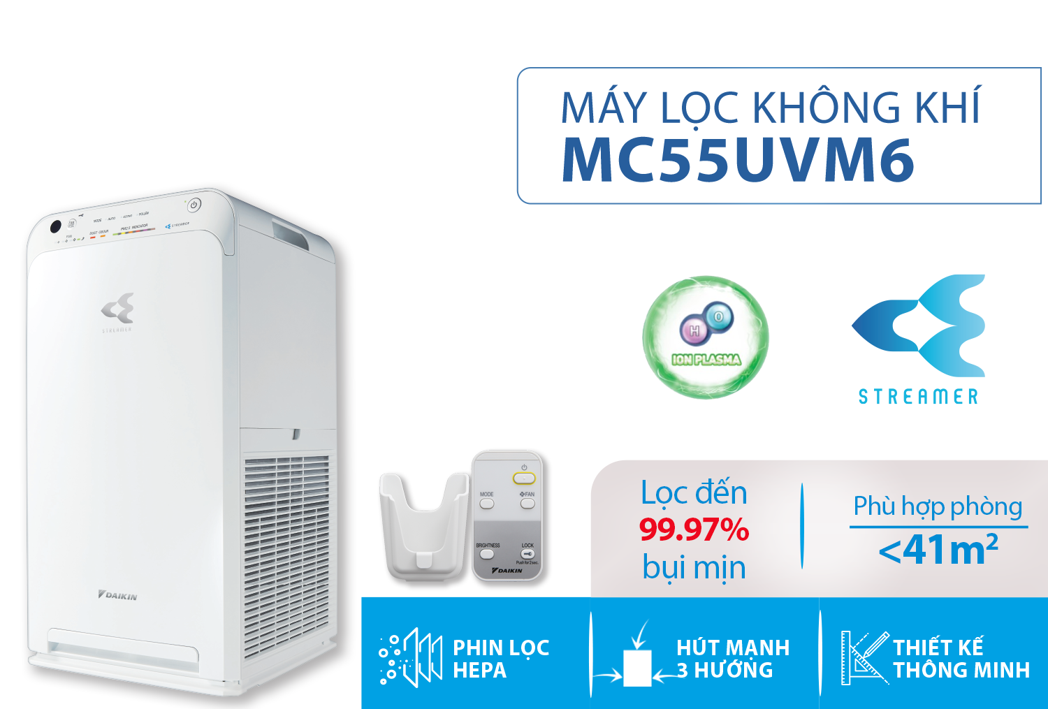 [Trả góp 0%][GIAN HÀNG UY TÍN] [HÀNG CHÍNH HÃNG] Máy lọc không khí Daikin MC55UVM6