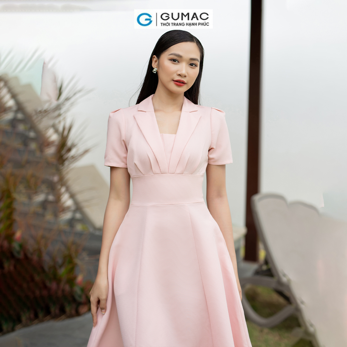 Đầm nữ xòe cổ danton thời trang GUMAC DD07041