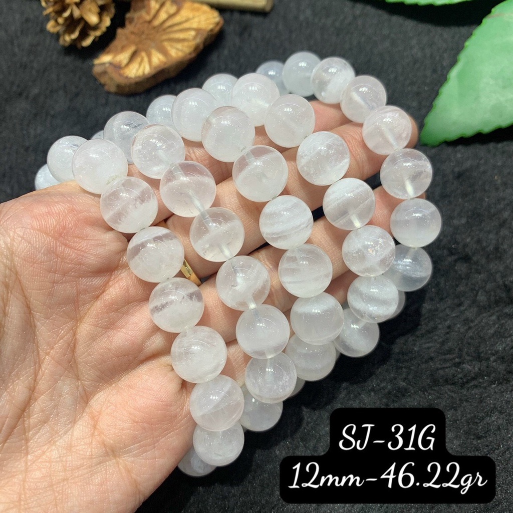 Vòng tay thach anh ưu linh trắng đủ size 8-12mm