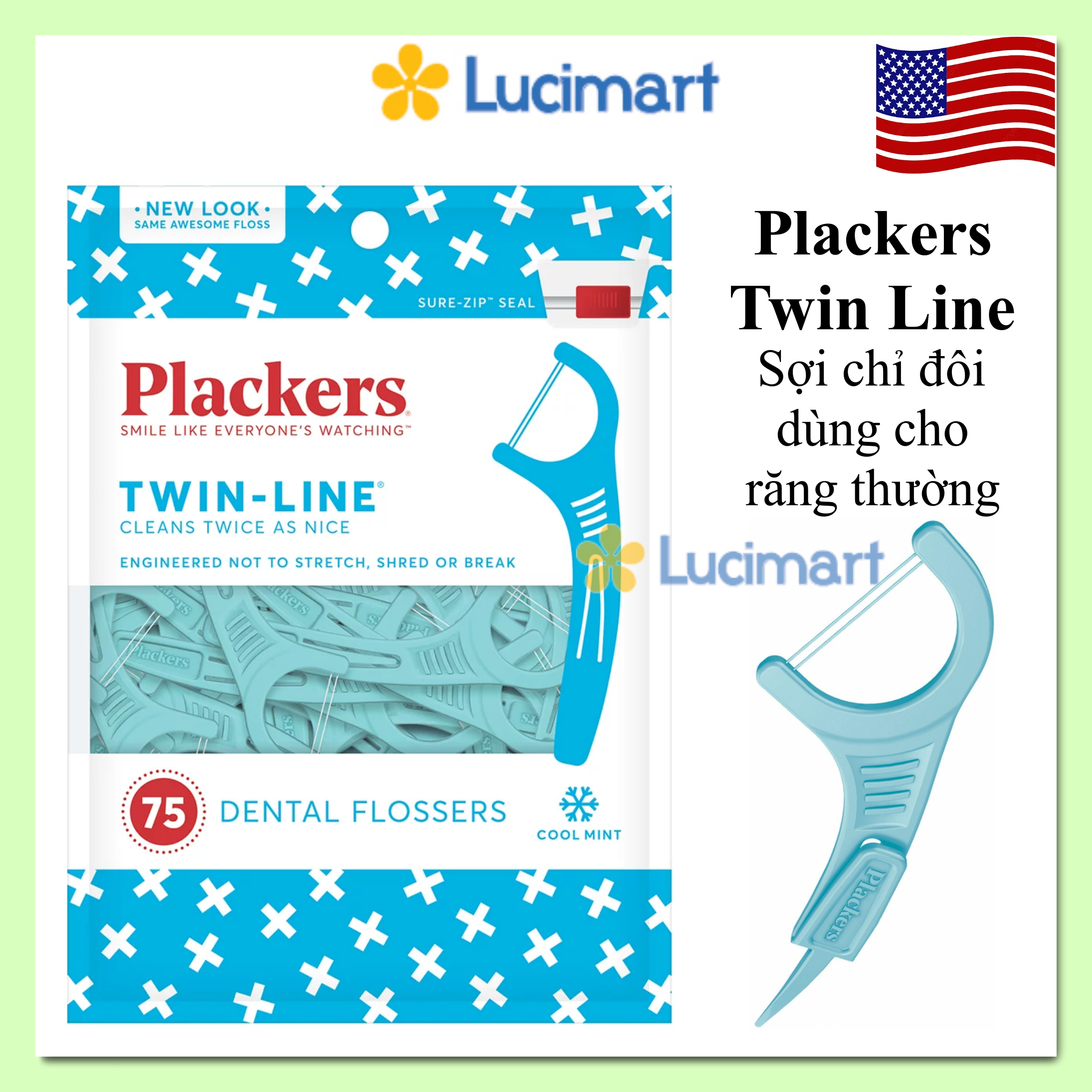 Tăm Chỉ Nha Khoa Plackers Micro Mint Flosser with Travel Case, hộp 12 cây