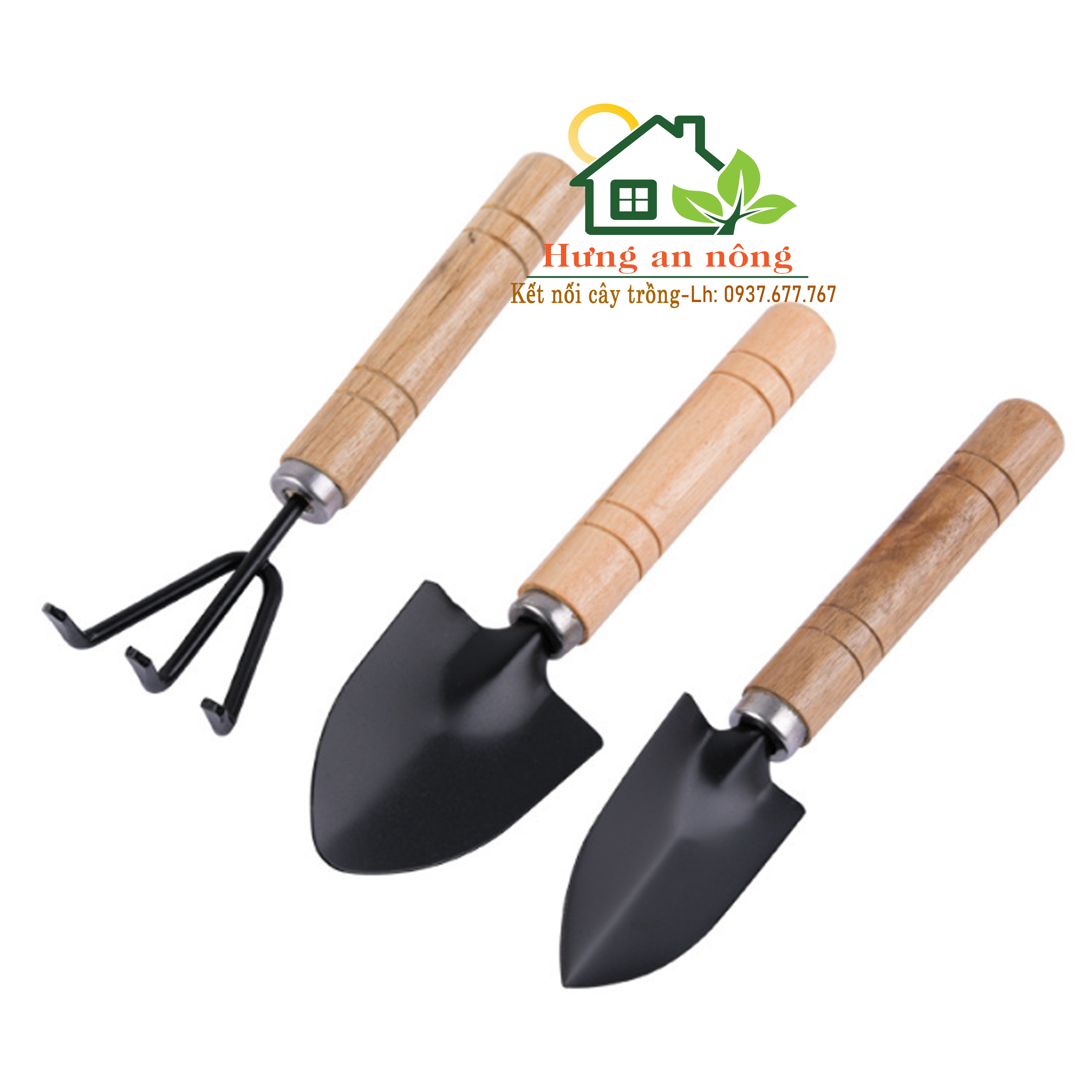 Bộ 3 cuốc cào gỗ mini dụng cụ làm vườn size M,