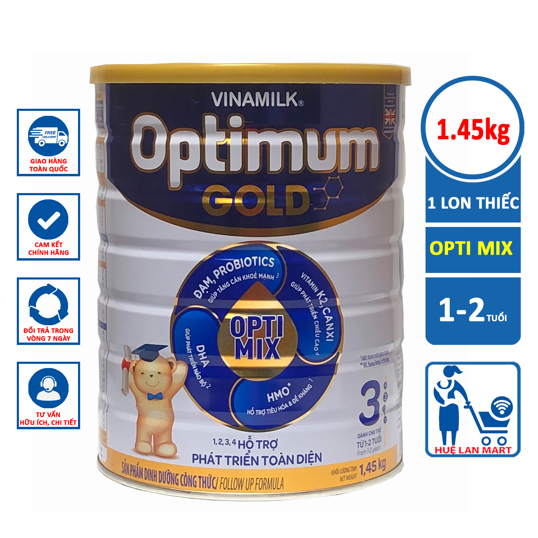 Sữa Bột Vinamilk Optimum Gold Opti Mix Số 3Hộp 1,45kg (Cho trẻ 1~2 tuổi)