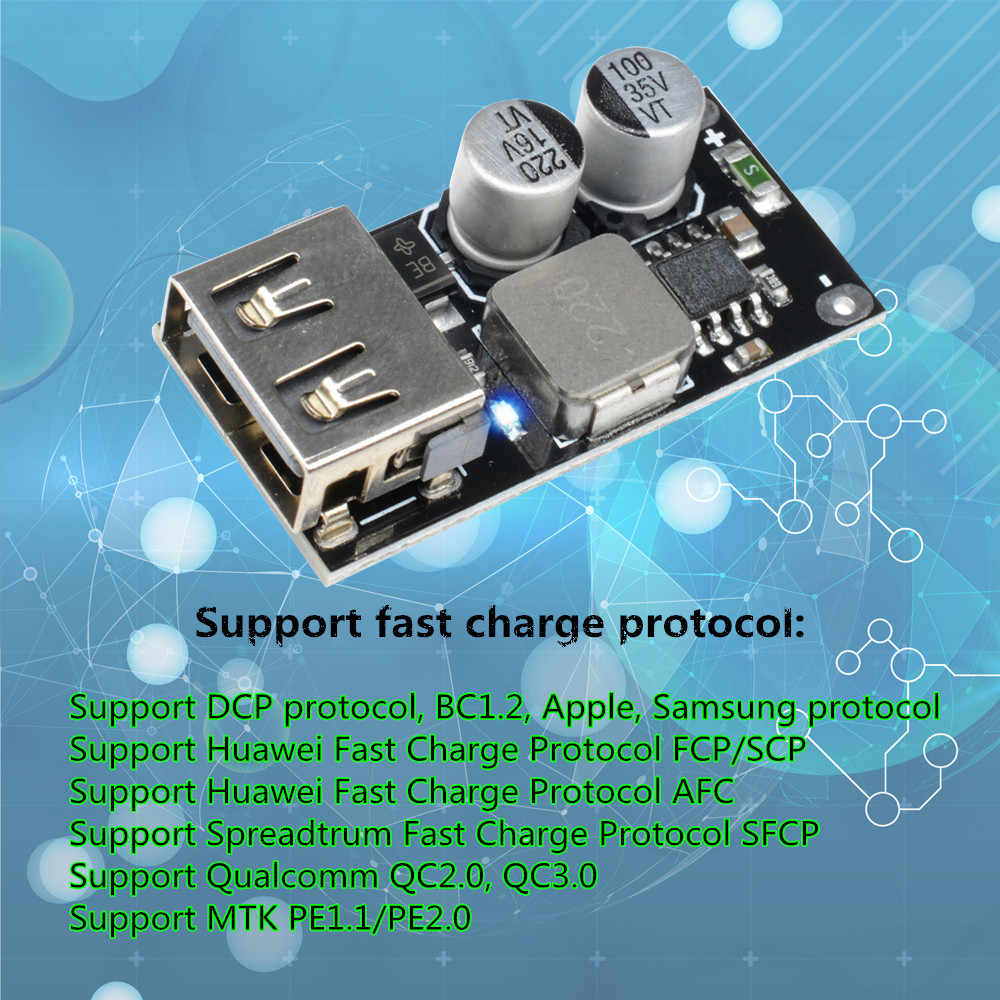 Mạch Sạc Nhanh Hỗ Trợ QC2.0 - QC3.0 (Mạch BUCK 10-32VDC ra 1 cổng USB 5V-2.1A)