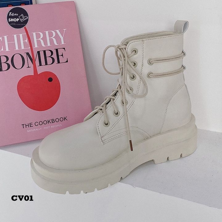 [Hàng Sẵn] [Ảnh Thật] [Freeship] Giày Bốt Nữ Cổ Vừa 13cm Đế 4cm - CV01