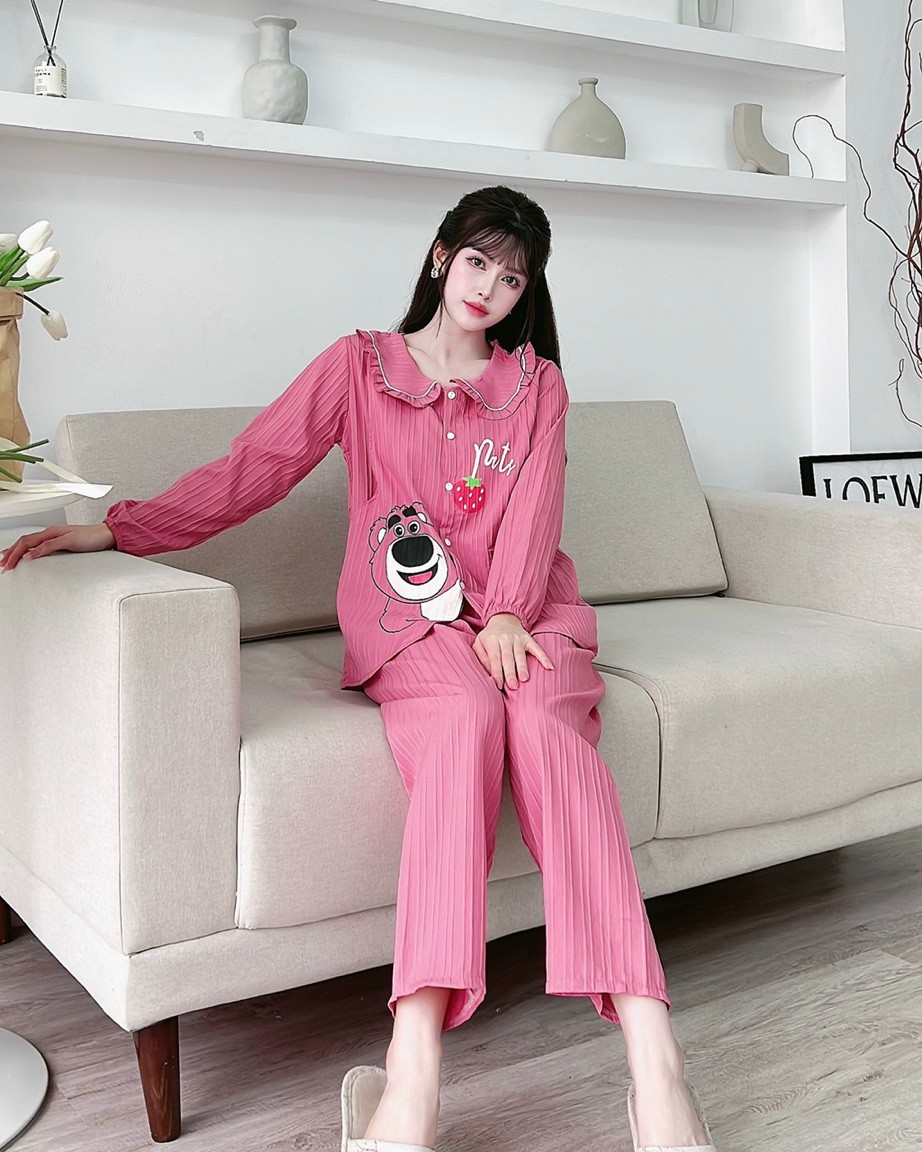 Bộ gân đũi dài cổ sen mặc bầu và sau sinh