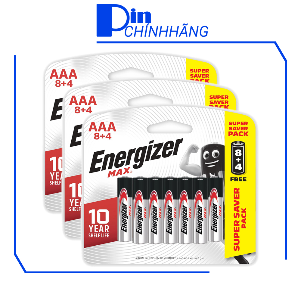 Vỉ pin đũa AAA Energizer Alkaline chống chảy E92 - Vỉ 36 viên (24 viên tặng kèm 12 viên)