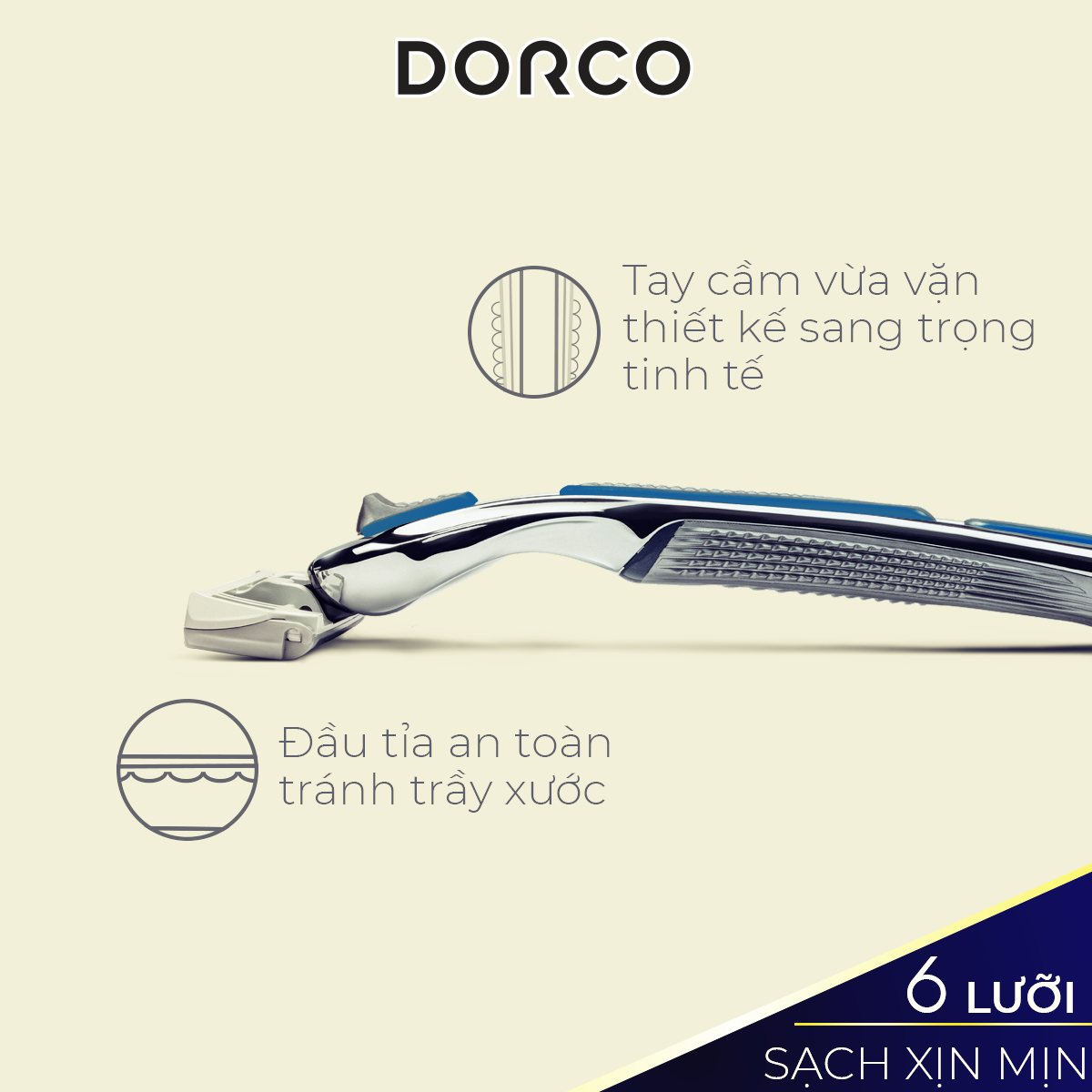 DORCO PACE 6 PLUS - Dao Cạo Râu Hàn Quốc 6 Lưỡi - Hộp Gồm 1 Cán và 1 Đầu Cạo