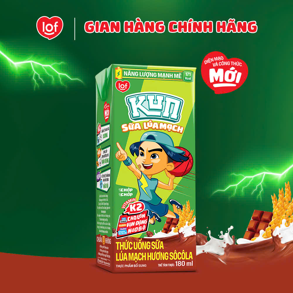 Sữa lúa mạch KUN vị socola thùng 48 hộp x 180ml