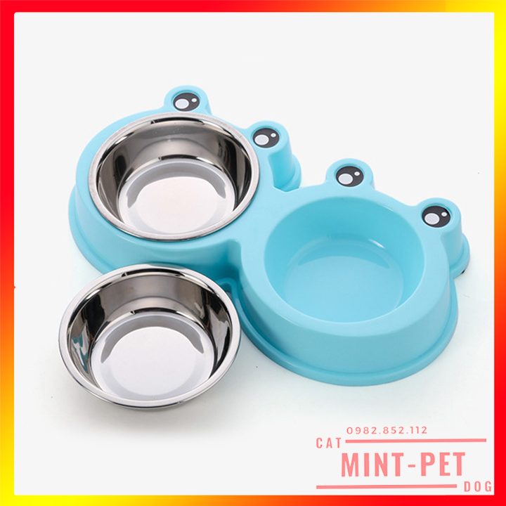 Bát Ăn Đôi Cho Chó Mèo Lòng Inox Tháo Rời