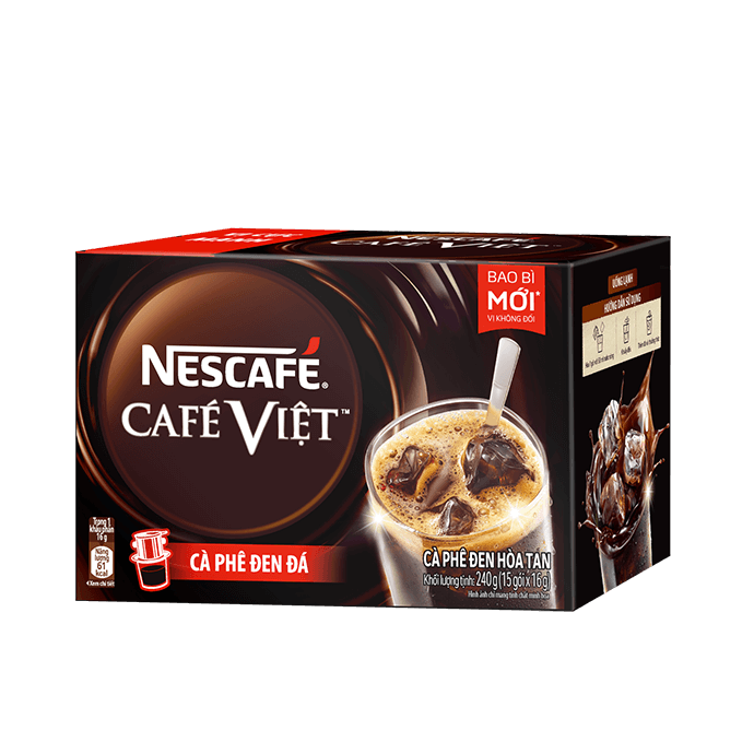 Cà phê đen hòa tan NESCAFÉ Café Việt Cà phê đen đá (Hộp 15 gói x 16g) (Chính hãng)
