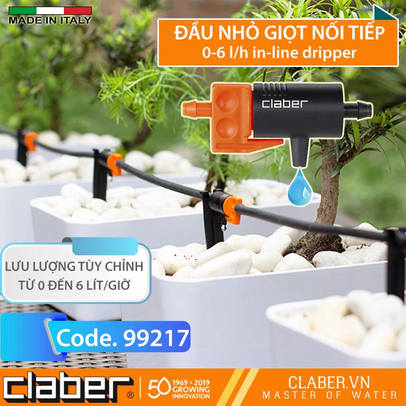 Đầu tưới nhỏ giọt nối tiếp 0-6L/h (bịch 50 cái) - Claber-Italy 99217