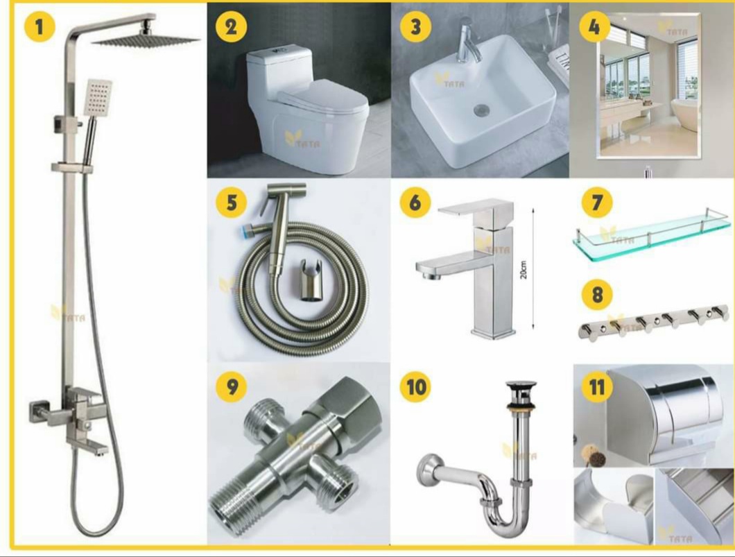 Combo thiết bị vệ sinh 11 món giá gốc 13500000đ. Vào phần mô tả sản phẩm xem thêm hình ảnh đi kèm.