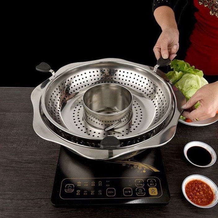 Korean style stainless steel rotary hot pot, multi-functional hot pot size 32cm