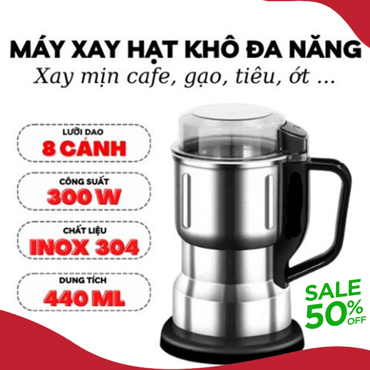 Máy xay hạt khô siêu mịn công suất 300w, tiêu chuẩn châu âu 6 lưỡi dao cánh thân máy bằng thép không gỉ hàng chính hãng công suất cao, máy xay bột khô, xay hạt mini, máy xay khô, máy xay bột mịn, máy nghiền bột khô