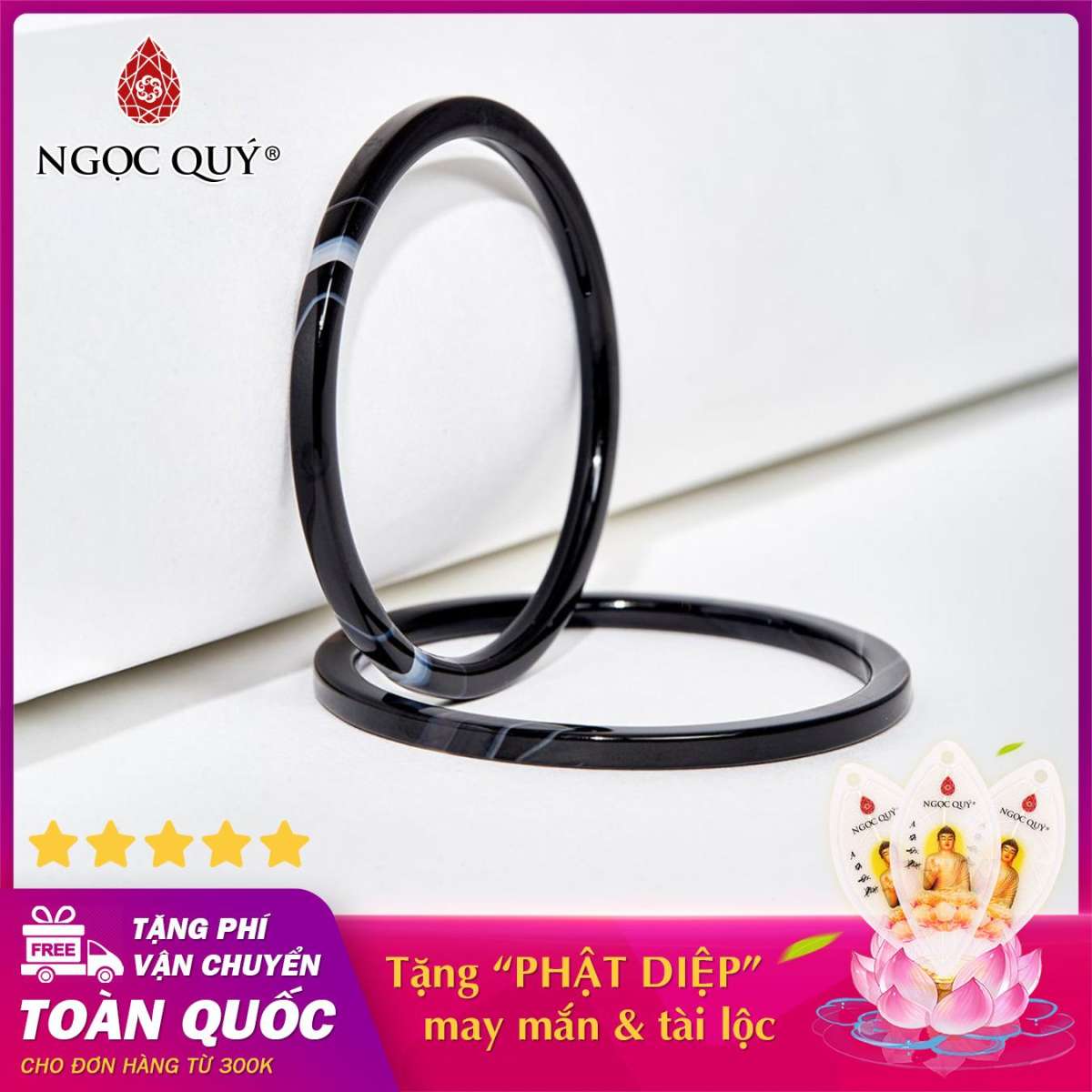 [HCM]Vòng tay cặp đá Mã Não Đen liền khối Ni 52 - 54 hợp mệnh thủy mộc - Ngọc Quý Gemstones