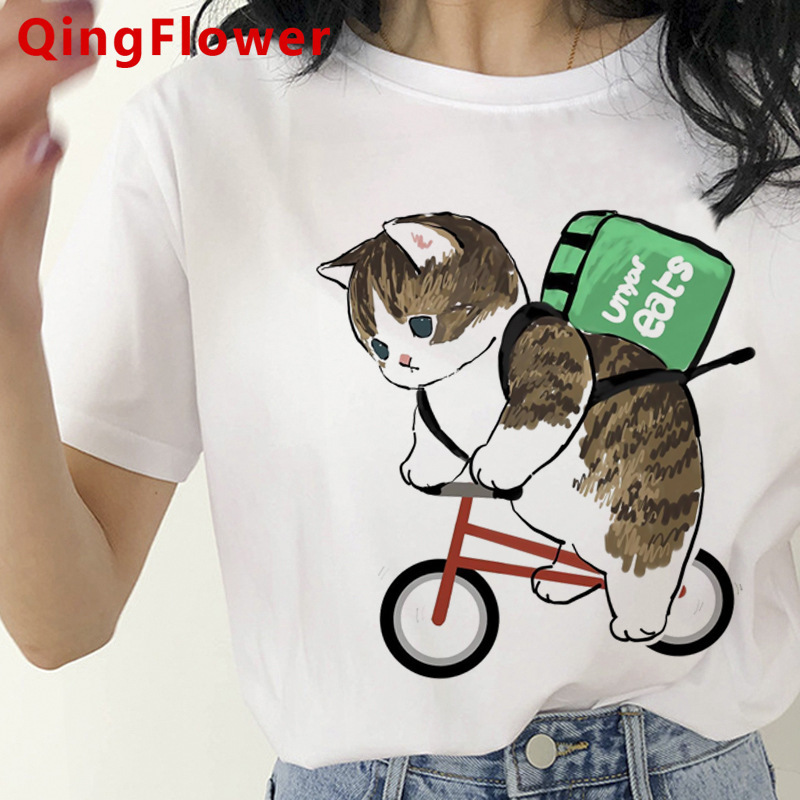 卡哇伊猫搞笑卡通图案T恤女原宿可爱动漫T恤风格时尚T恤上衣T恤女