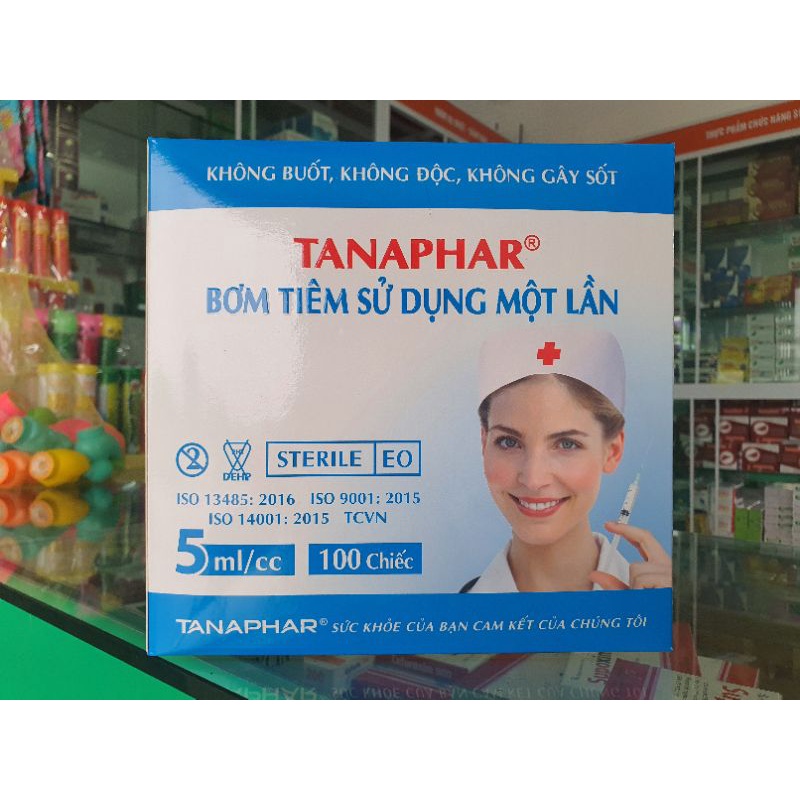 Hộp 100 Bơm kim tiêm 5ml Tanaphar