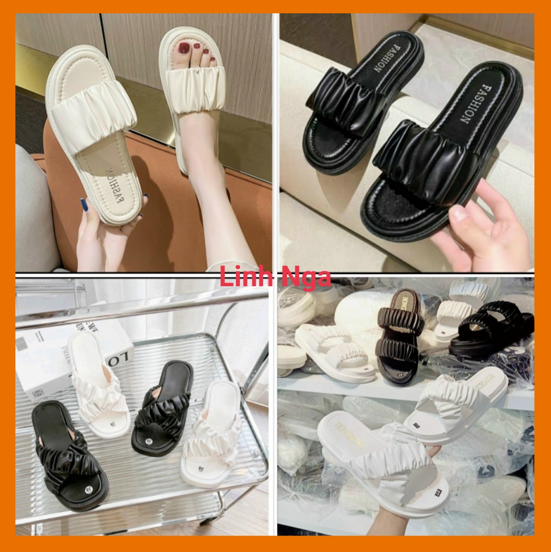 Dép Bánh Mì Dép Quai Ngang Nhún Xếp Cực Xinh Đế PU Siêu Nhẹ 3P Mềm Êm Sang Chảnh Kèm Video Thật